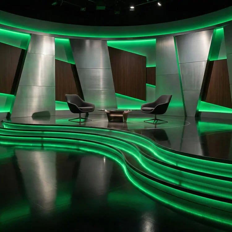 Green architectural LED lighting in a professional television studio