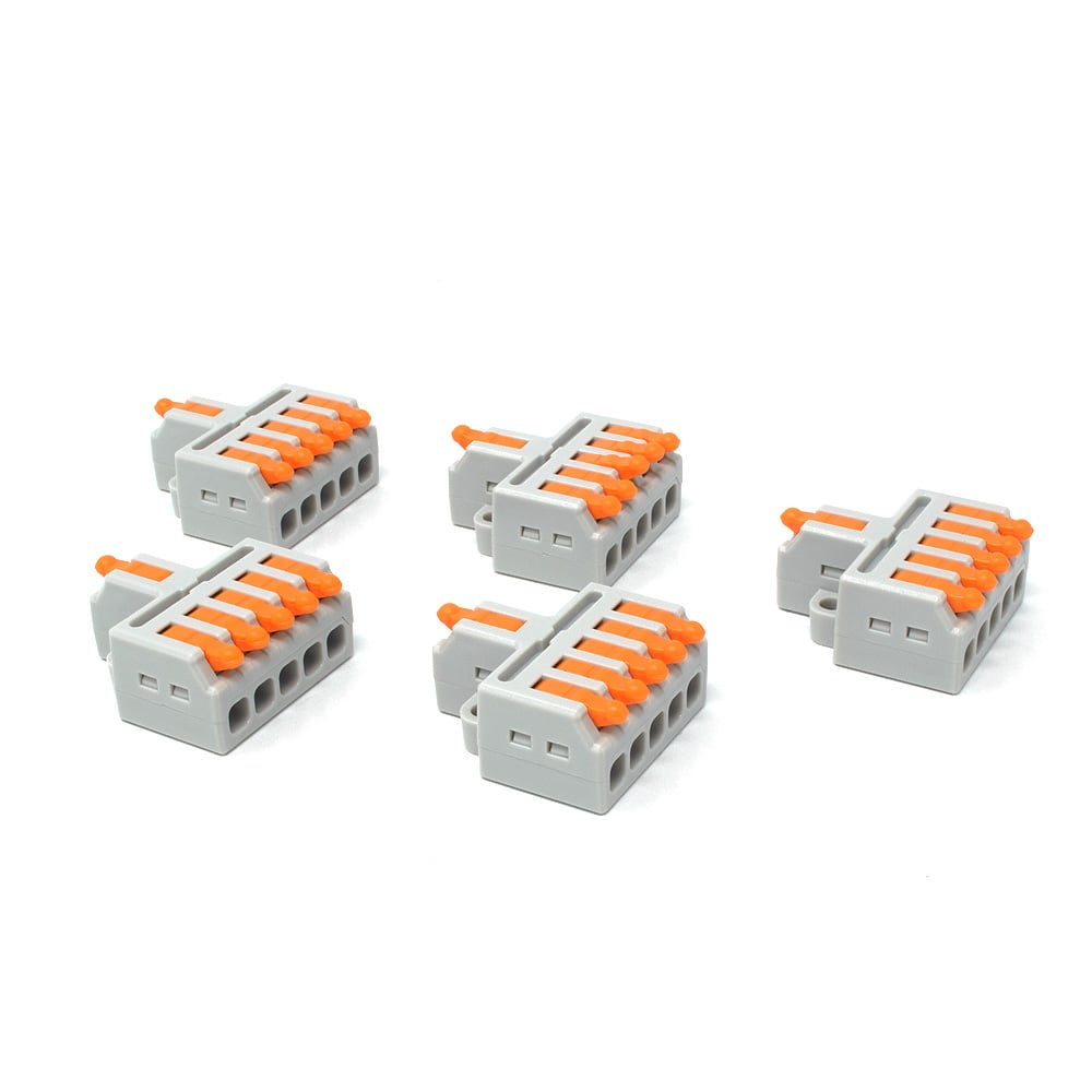 LEDTech 1-In 5-Out Quick Wire Lever Lock Connector Terminal Block Splitter 32A 250V Pack of 5