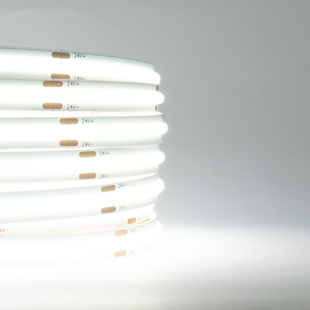 Cool White 6000k - 6500K Single COB LED Strip Light close up lit