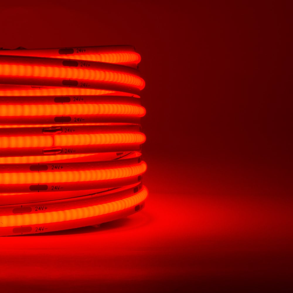 NeoLED Red 620-630nm 24V 8mm Single COB LED Strip Light (LC Version) Close Lit