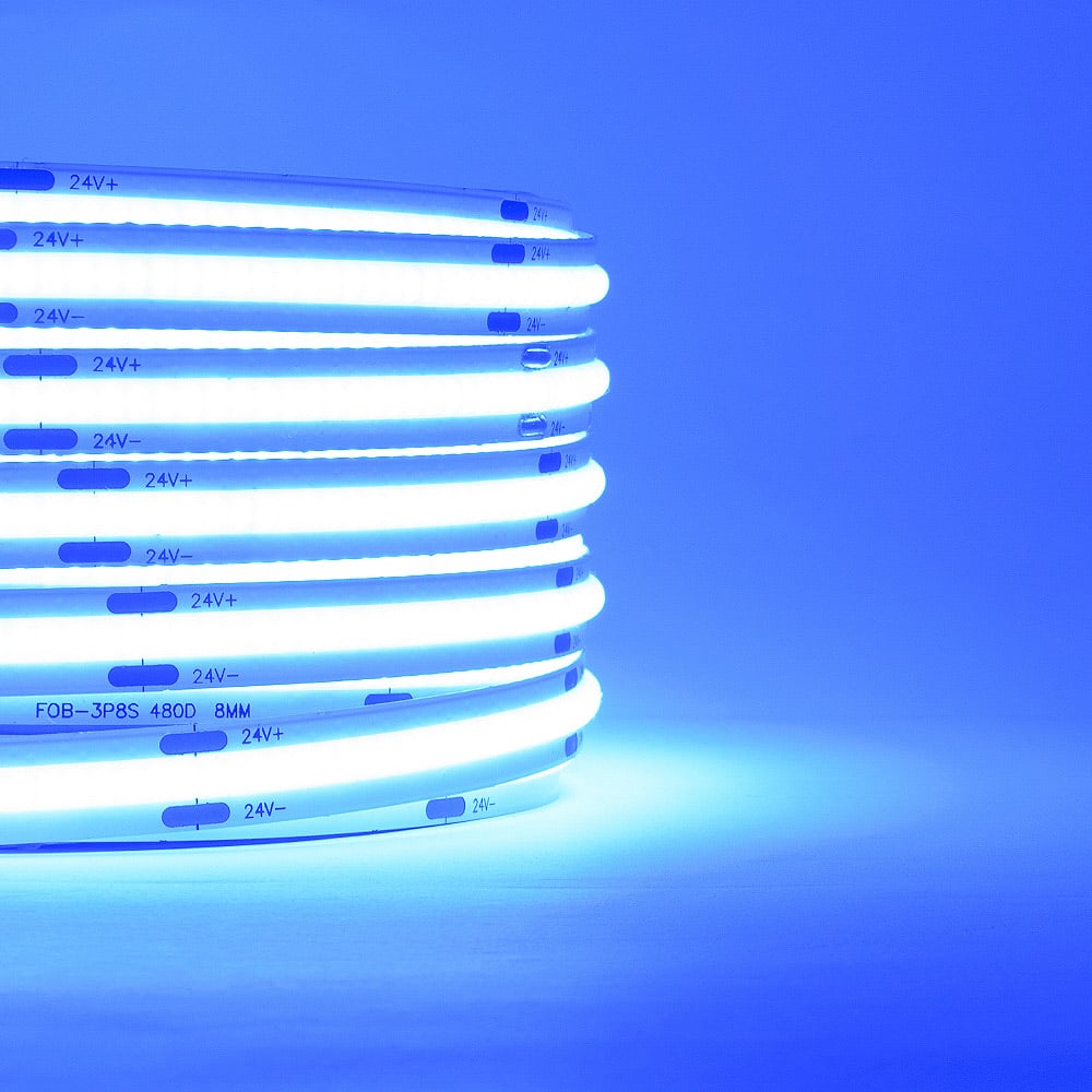Blue Single COB LED Strip Light close up lit