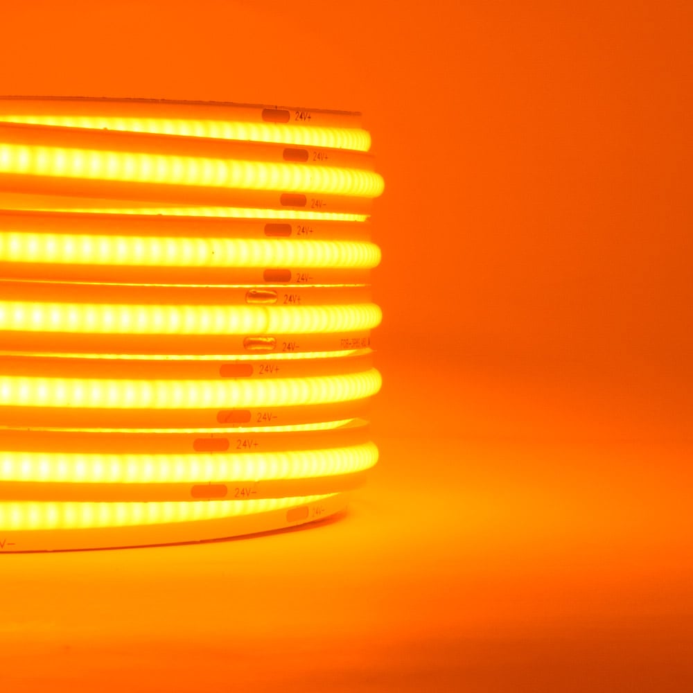Orange Single COB LED Strip Light close up lit