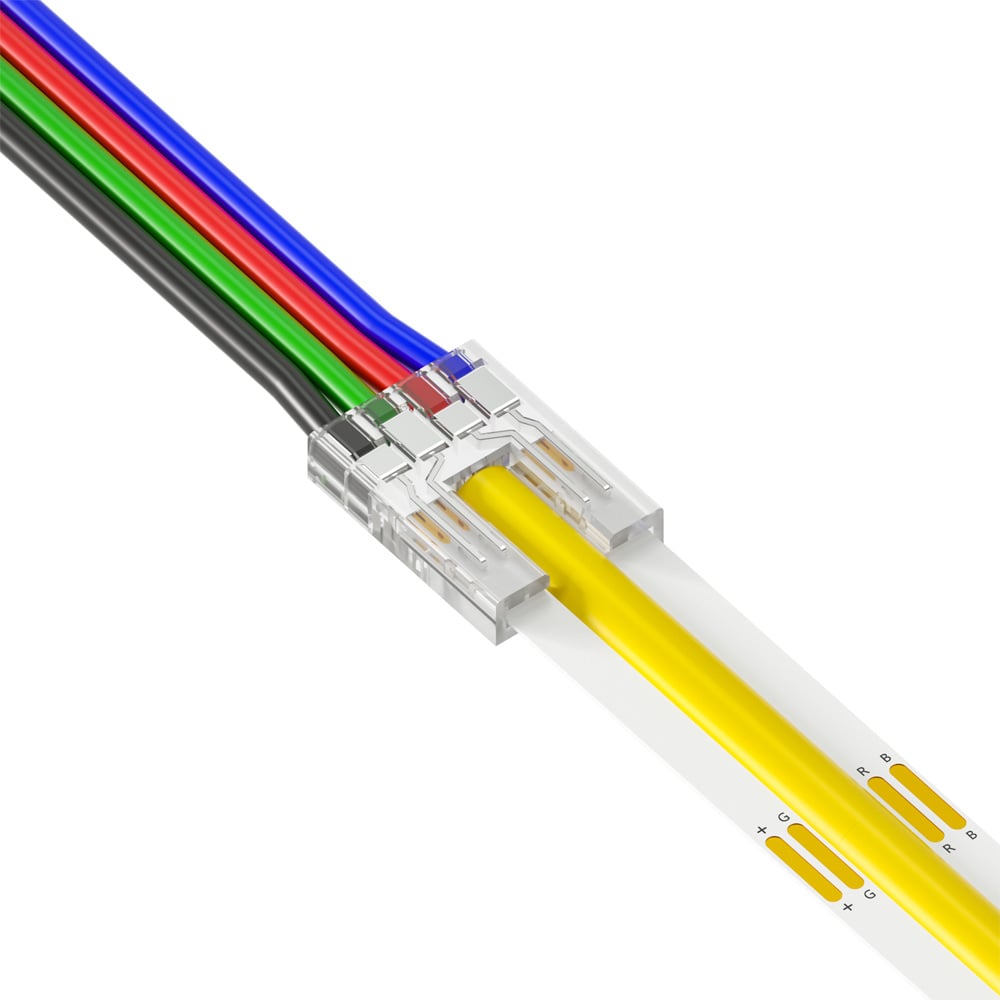 4 Pin Strip to Power Beetle Clip Connector for IP20 RGB 10mm COB Strip Pack of 5 COB