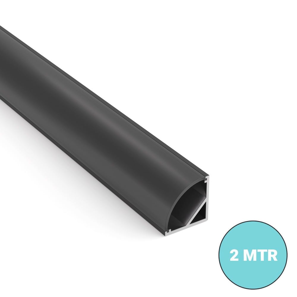 90° Corner Arc Angled Black LED Profile 2 MTR With Black Diffuser Thumbnail