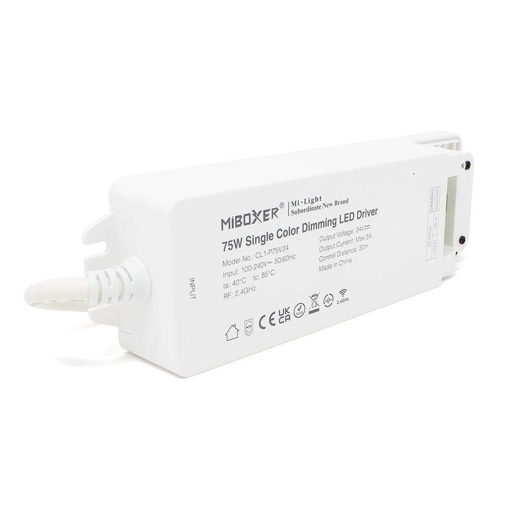 CL1P75V24 MiBoxer 2.4GHz 75W Single Colour Dimming LED Driver Front No White