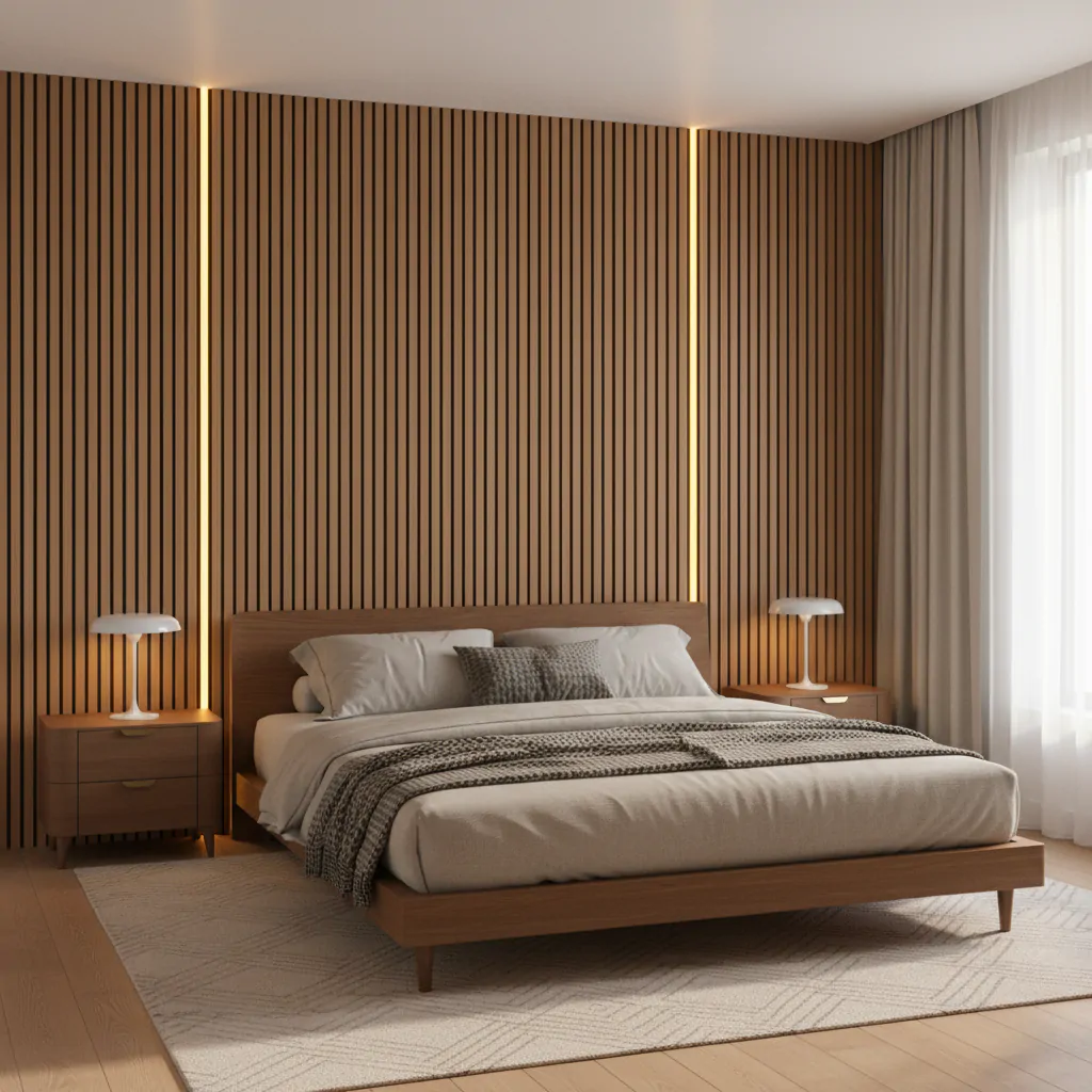 DarkMatters warm white neon slat wall