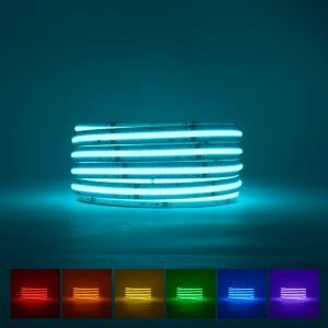 RGB Single COB LED Strip Light lit with a range of colours
