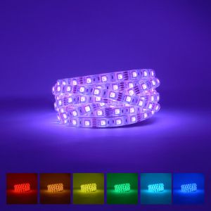 Splashproof 24V Rgb led strip with available colours on purple background