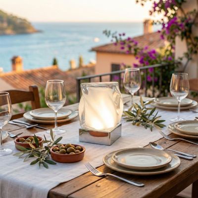 Crystal Curve Cordless LED Table Lamp Restaurant Setting