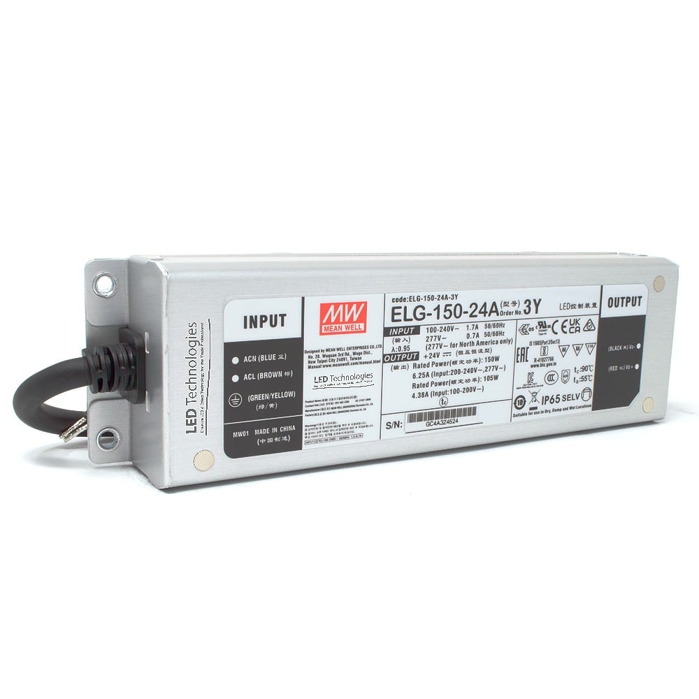 MEAN WELL | ELG-150-24A-3Y Power Supply (24V, 150W Constant Voltage)