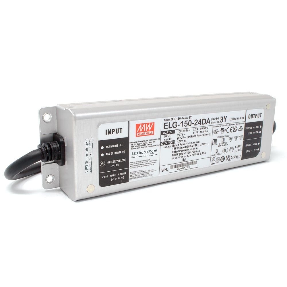 MEAN WELL | ELG-150-24DA-3Y Power Supply (24V, 150W Constant Voltage)
