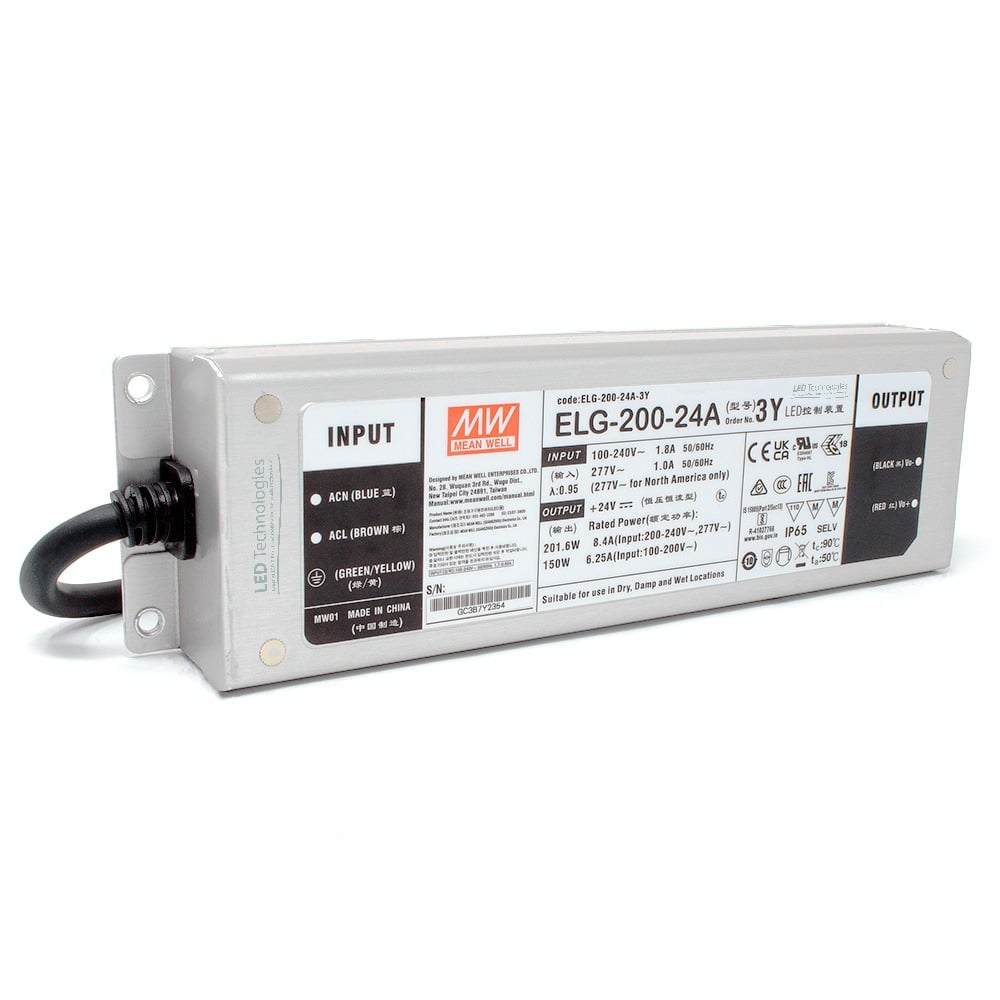 MEAN WELL | ELG-200-24A-3Y Power Supply (24V, 200W Constant Voltage)