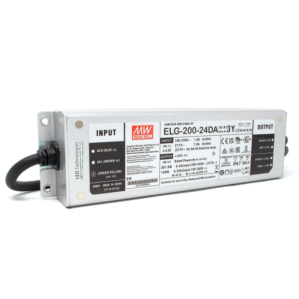 MEAN WELL | ELG-200-24DA-3Y Power Supply (24V, 200W Constant Voltage)