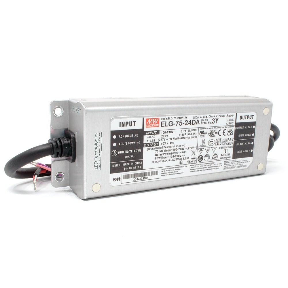 MEAN WELL | ELG-75-24DA-3Y Power Supply (24V, 75W Constant Voltage)
