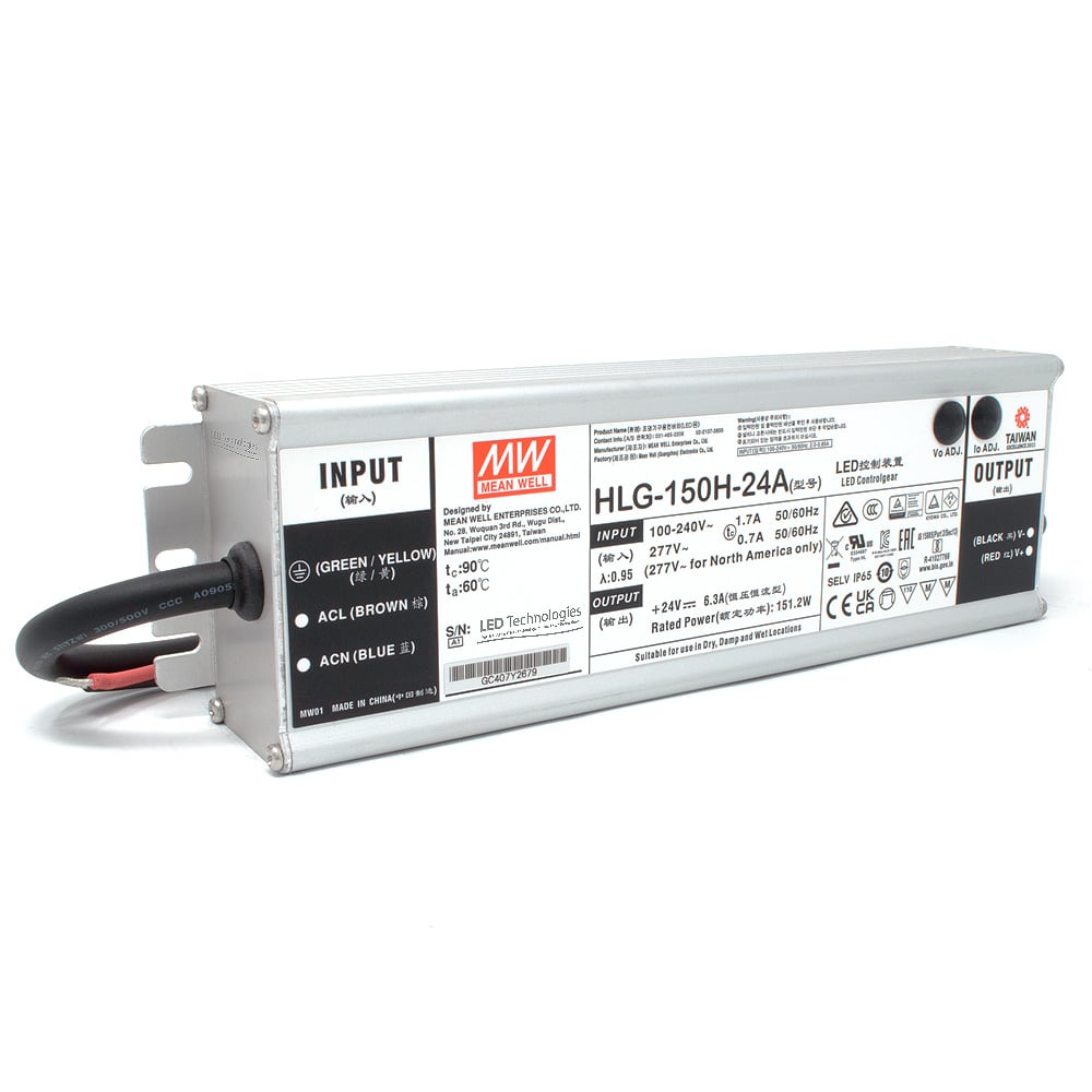 MEAN WELL | HLG-150H-24A Power Supply (24V, 150W Constant Voltage)