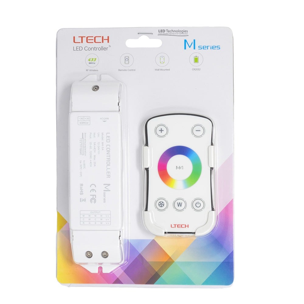 LTECH M4 RF RGBW Touch Remote & M4-5A High-Capacity Receiver Kit