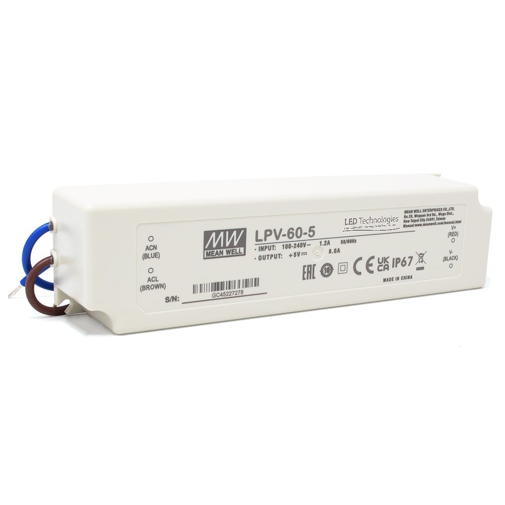 MEAN WELL | LPV-60-5 Power Supply (5V, 40W Constant Voltage)
