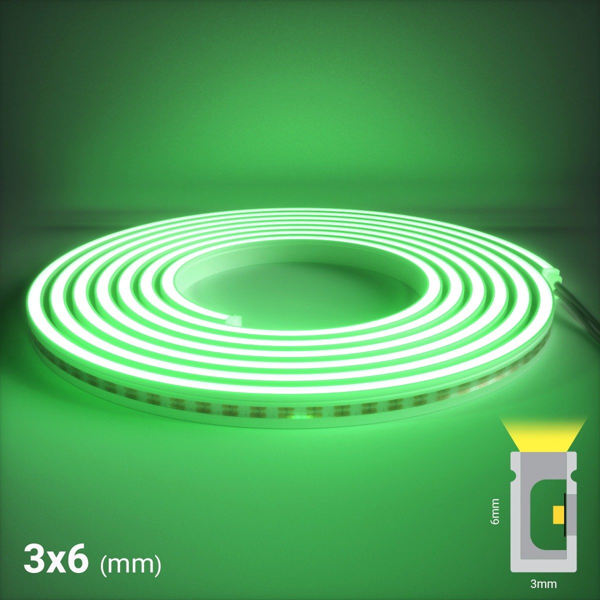 Neon Flex Nano Sideview - Green (3x6mm) | NEOLINEAR™ Thumbnail