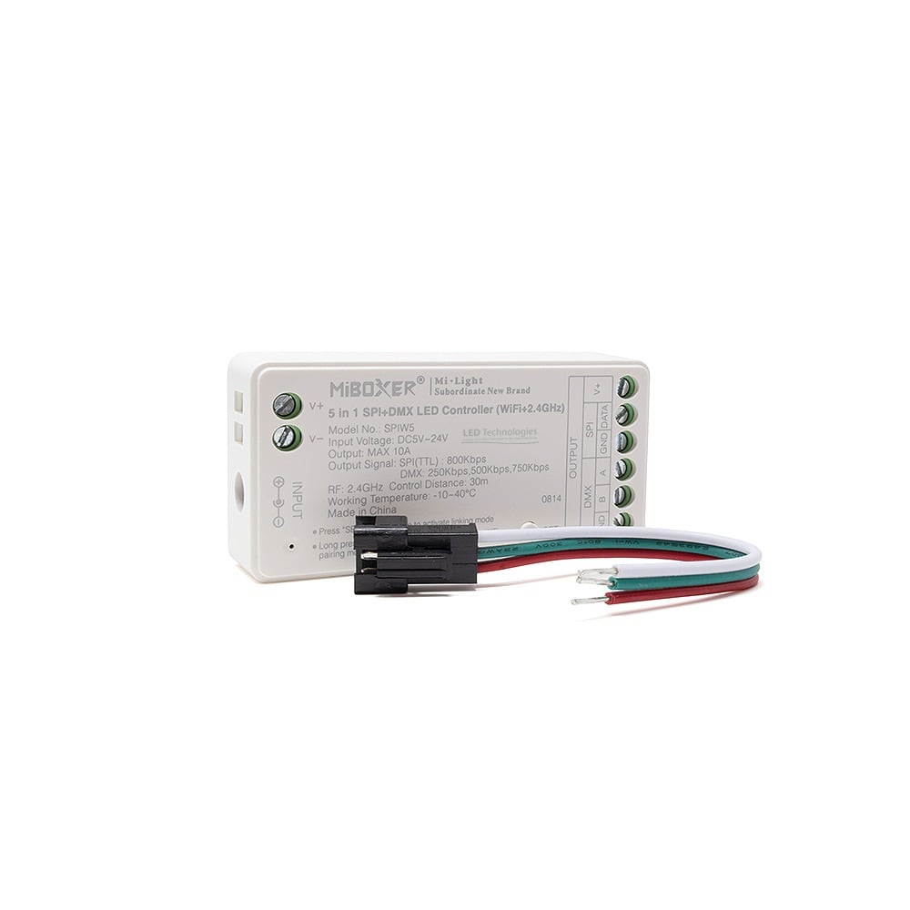 SPIW5 MiBoxer SPI+DMX 5-In-1 Controller (WiFi+RF) With Wire