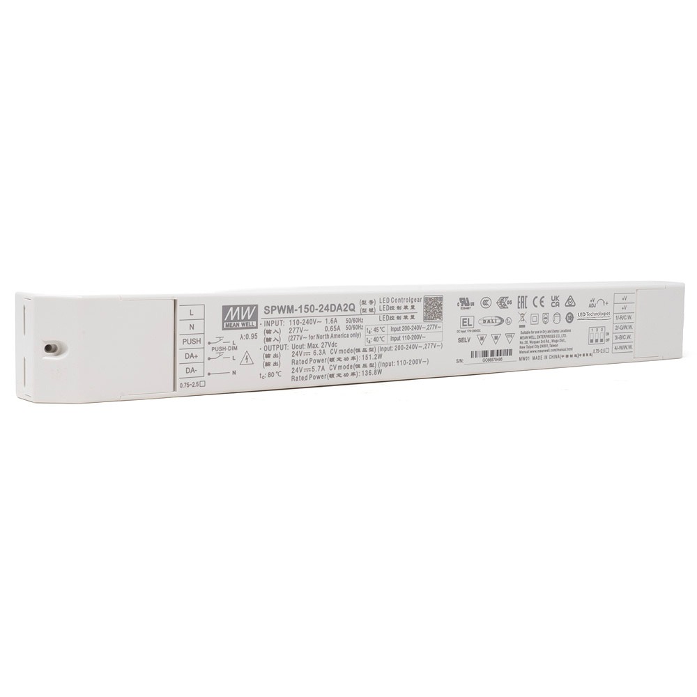 MEAN WELL | SPWM-150-24DA2Q 150W 24V DALI 2 DT8 RGBW and Tunable White LED Driver