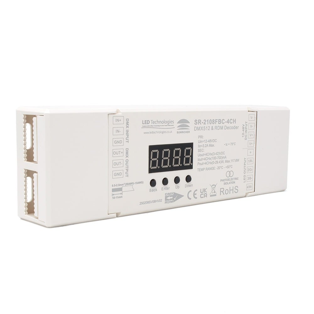 Sunricher DMX Ultra-Pro 4 Channel Constant Current DMX Decoder with RDM & Master