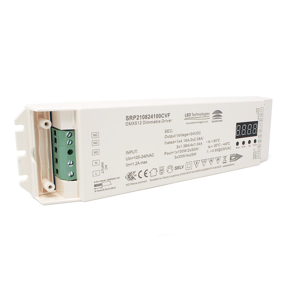 Sunricher DMX Ultra Pro 4 Channel 24V 100w DMX Driver with RDM & Master Mode Input