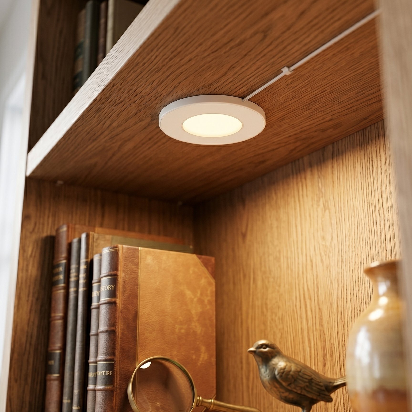 Simpilio™ CCT cabinet puck showing a warm 3000K light setting
