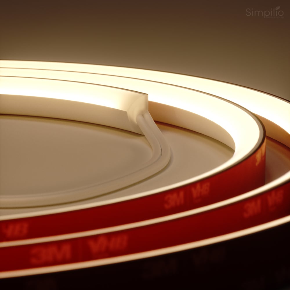 Close-up of Simpilio Angle Neon for corner cabinet lighting