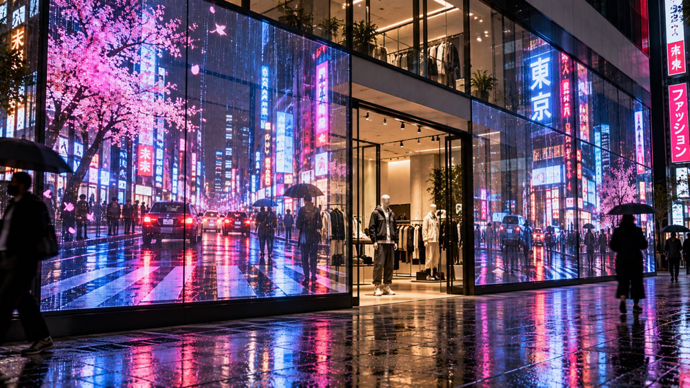 Transparent LED installation concept with an immersive visual scene