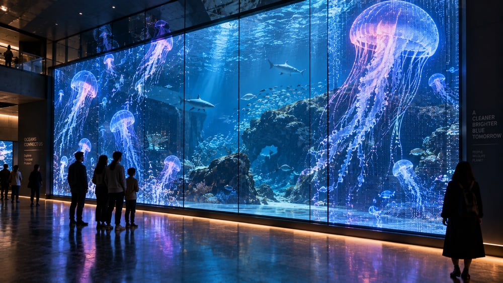 Architectural glazing with vivid moving LED content