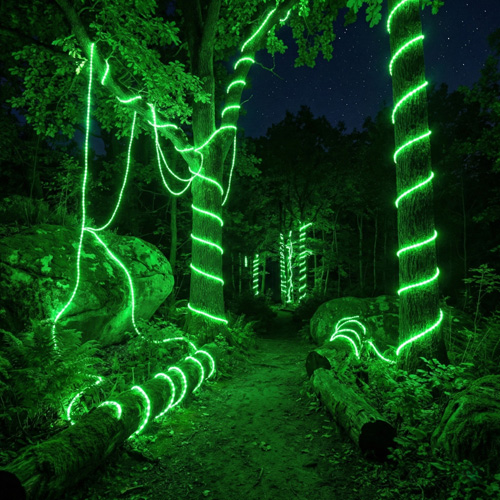 Colourful LED rope light installation
