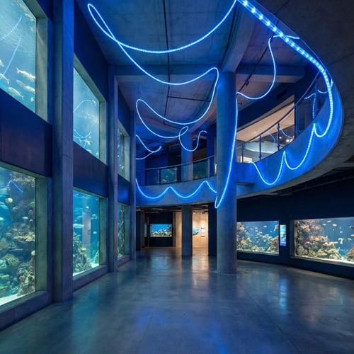 Aquarium interior accented with blue Flexi Rope lighting