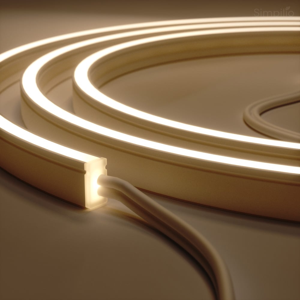 Close-up of Simpilio Neon Flex for curved cabinet lighting