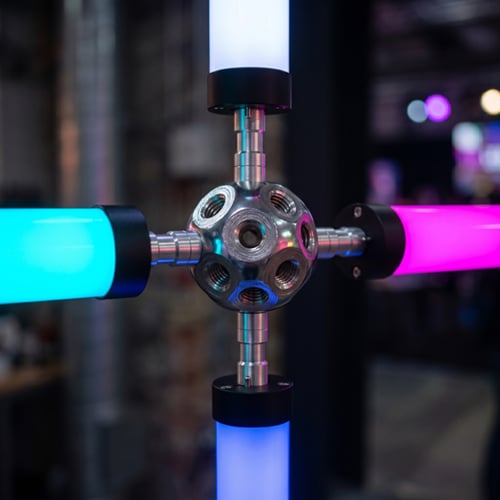 NeoLinear LED tubes joined to a multi-port mounting node ball