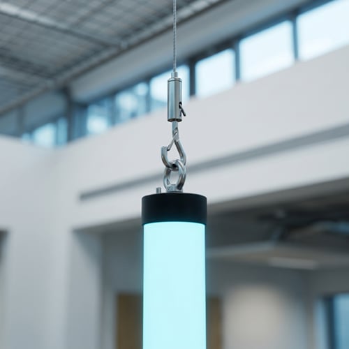 NeoLinear LED tube suspended vertically using the hanging mounting system