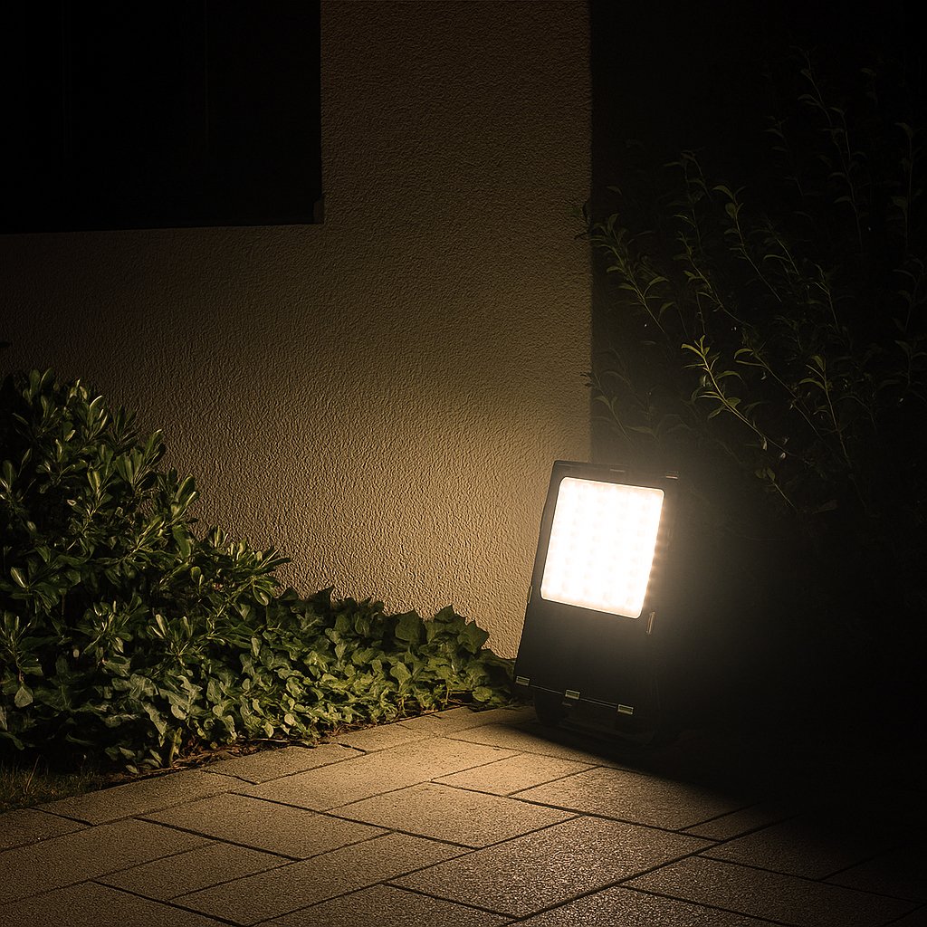 Outdoors with warm white LED lighting
