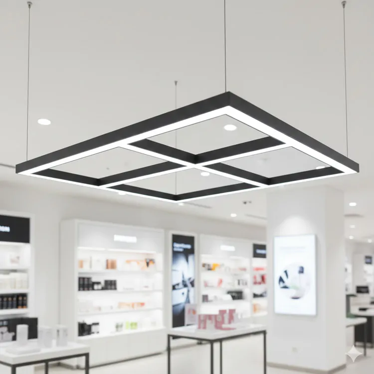 Clean continuous line of light from ModularLite LED profile system in a commercial retail ceiling