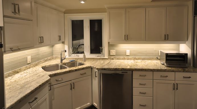 Kitchen with warm white LED lighting